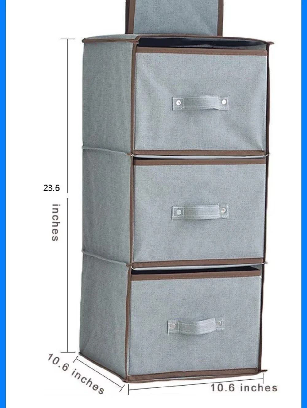 3-Tier Hanging Closet Organizer Storage Bins - Gray